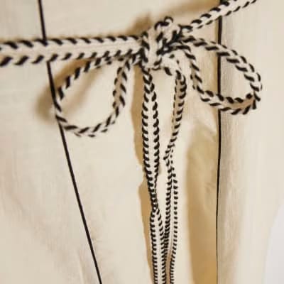 Cream Piped Belted Midi Dress