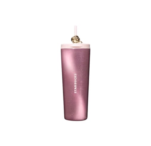 Starbucks "Floral Rose Garden" Insulated Tumbler — Dual-Sip Glitter Cat's Eye Straw Cup (650ml)