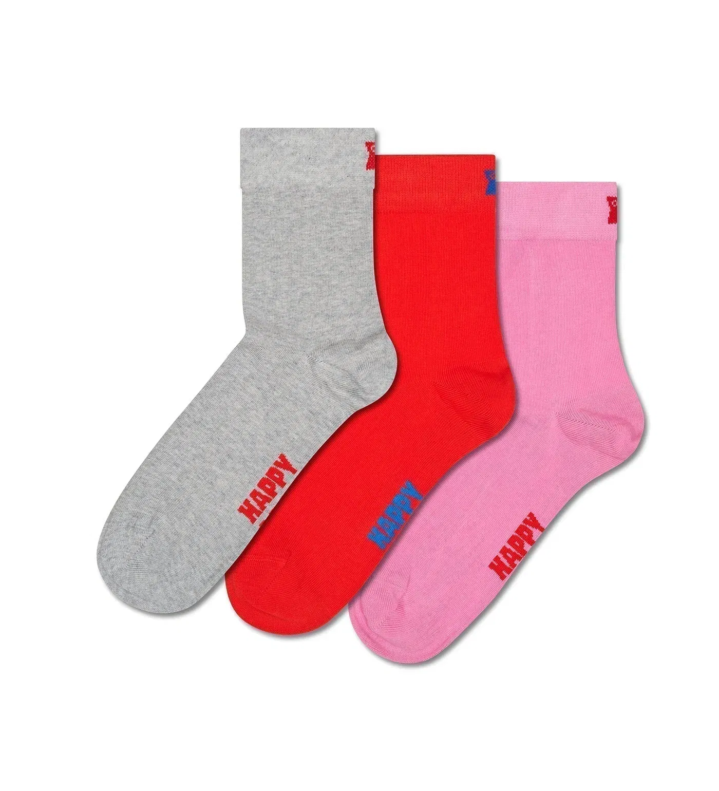Happy Socks Unisex Multicolor 3-Pack Solid Crew Length Socks for Women and Men