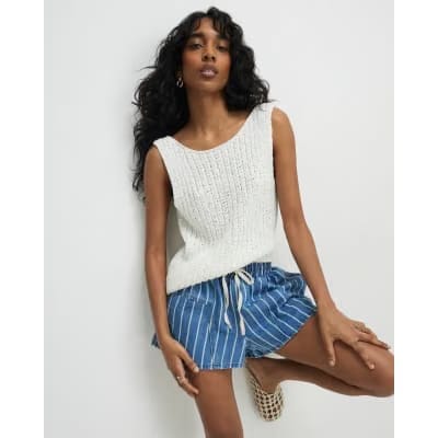 Blue Striped Denim Shorts