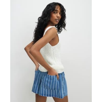 Blue Striped Denim Shorts