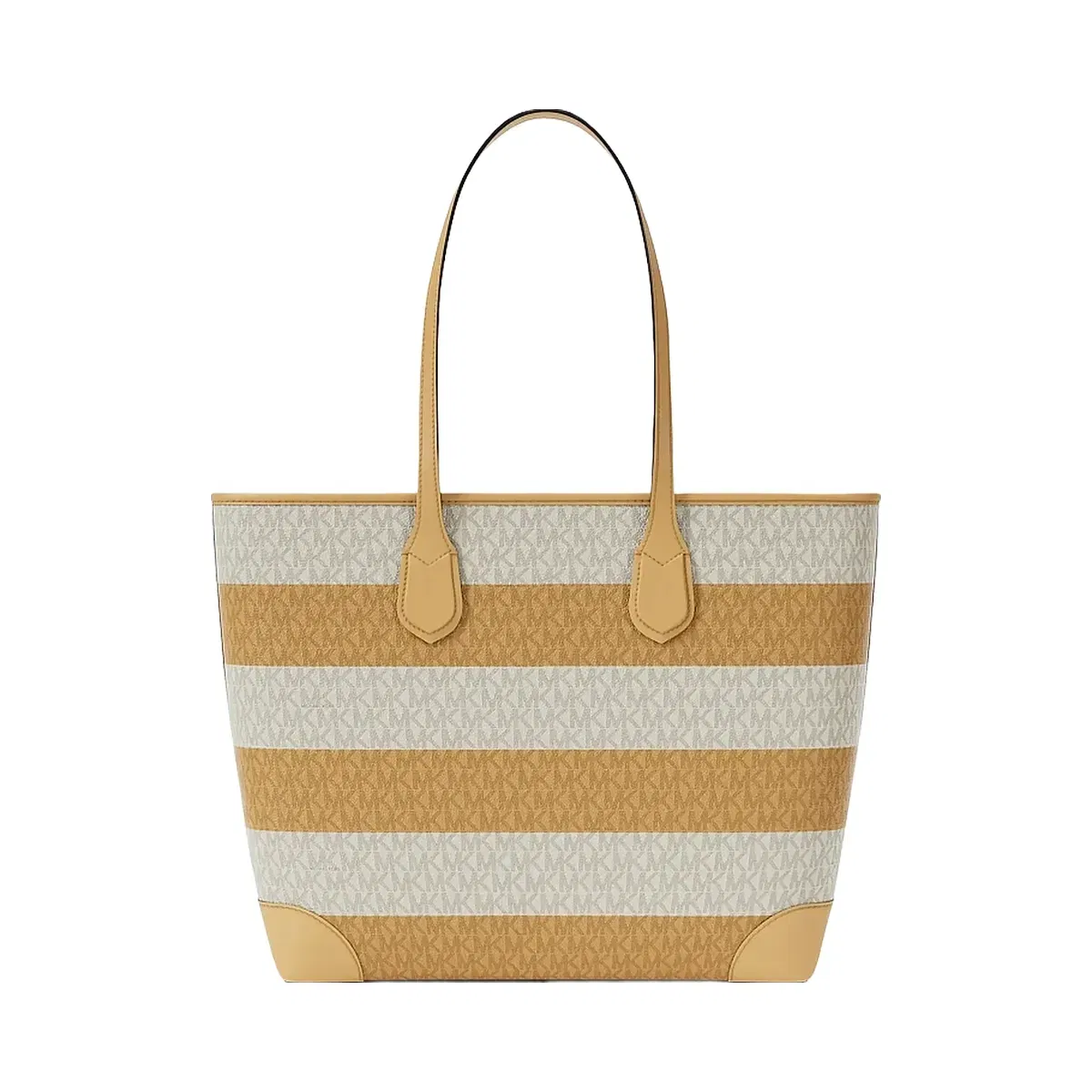 Michael Kors Eva Large Striped Signature Logo Tote Bag Honeywheat