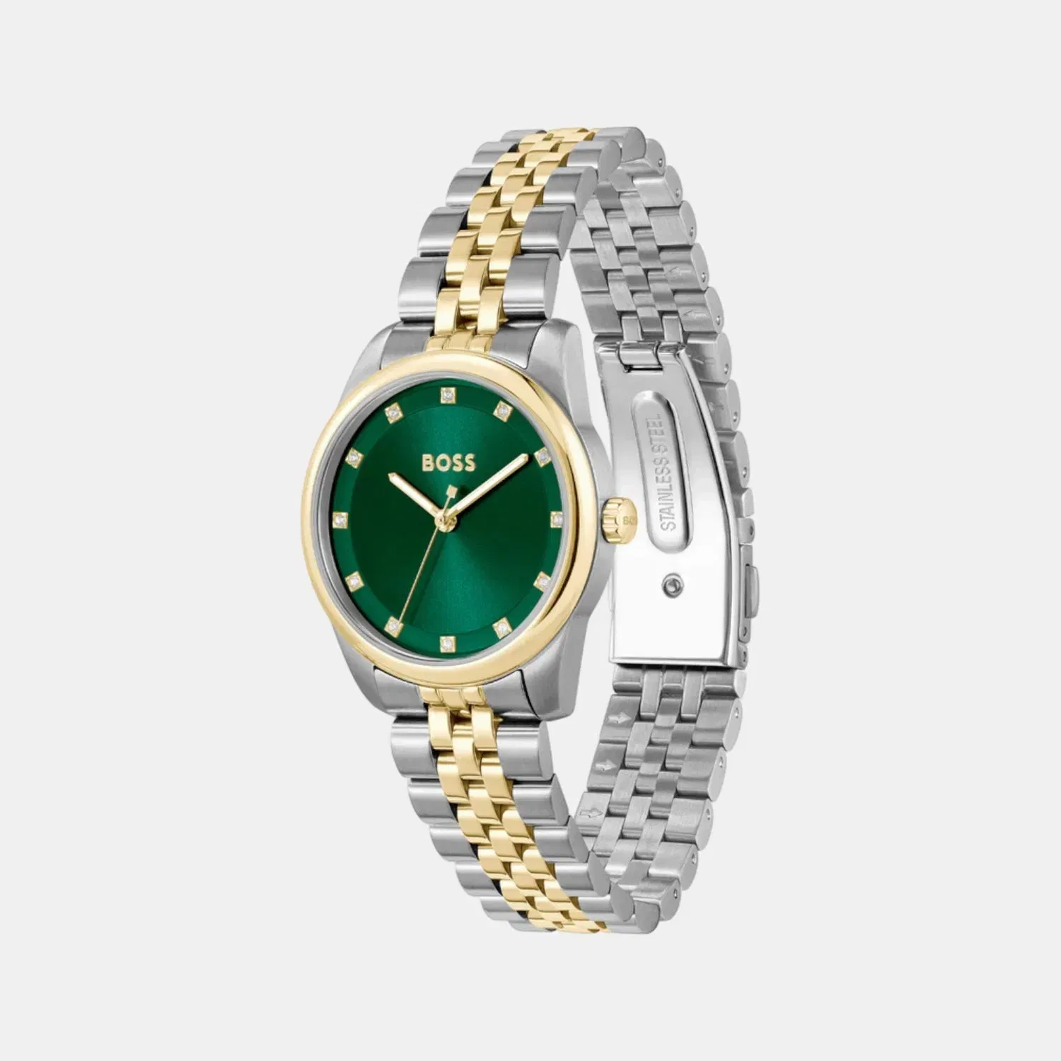 Boss Graceful Precious Women Quartz Green Dial Analog Stainless Steel Watch 1502834