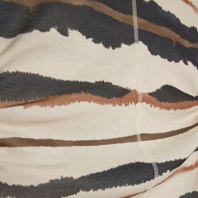 Cream Stripe Ruched Hem T-Shirt