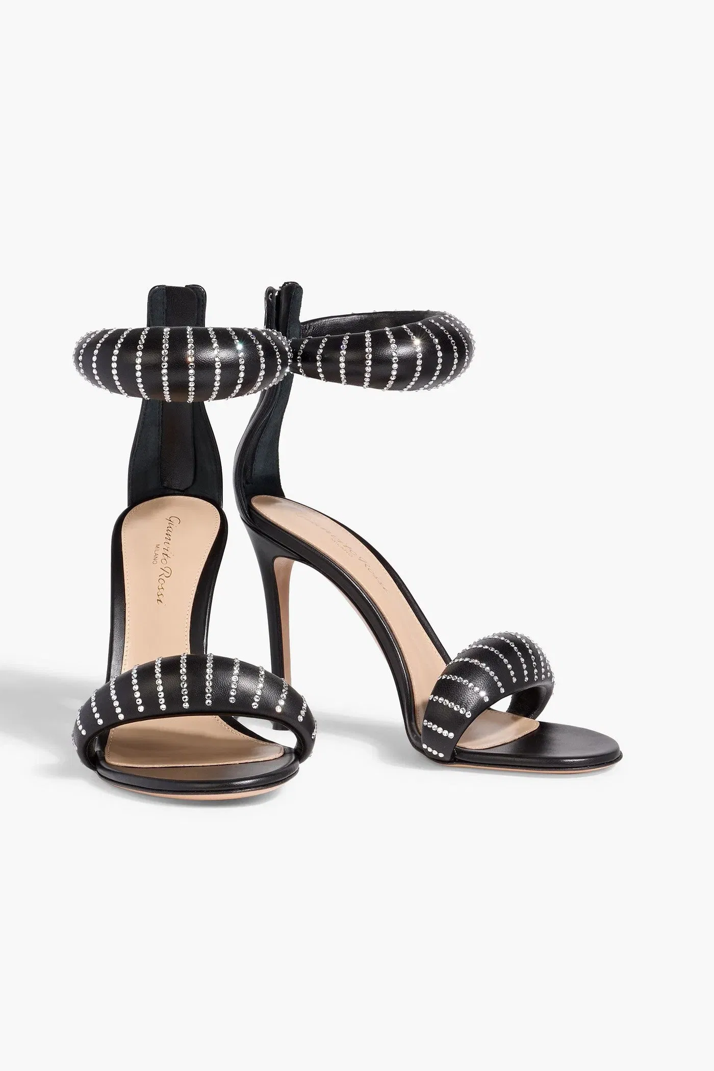 Gianvito Rossi Bijoux Crystal 105 Embellished Padded Leather Sandals Black Women's