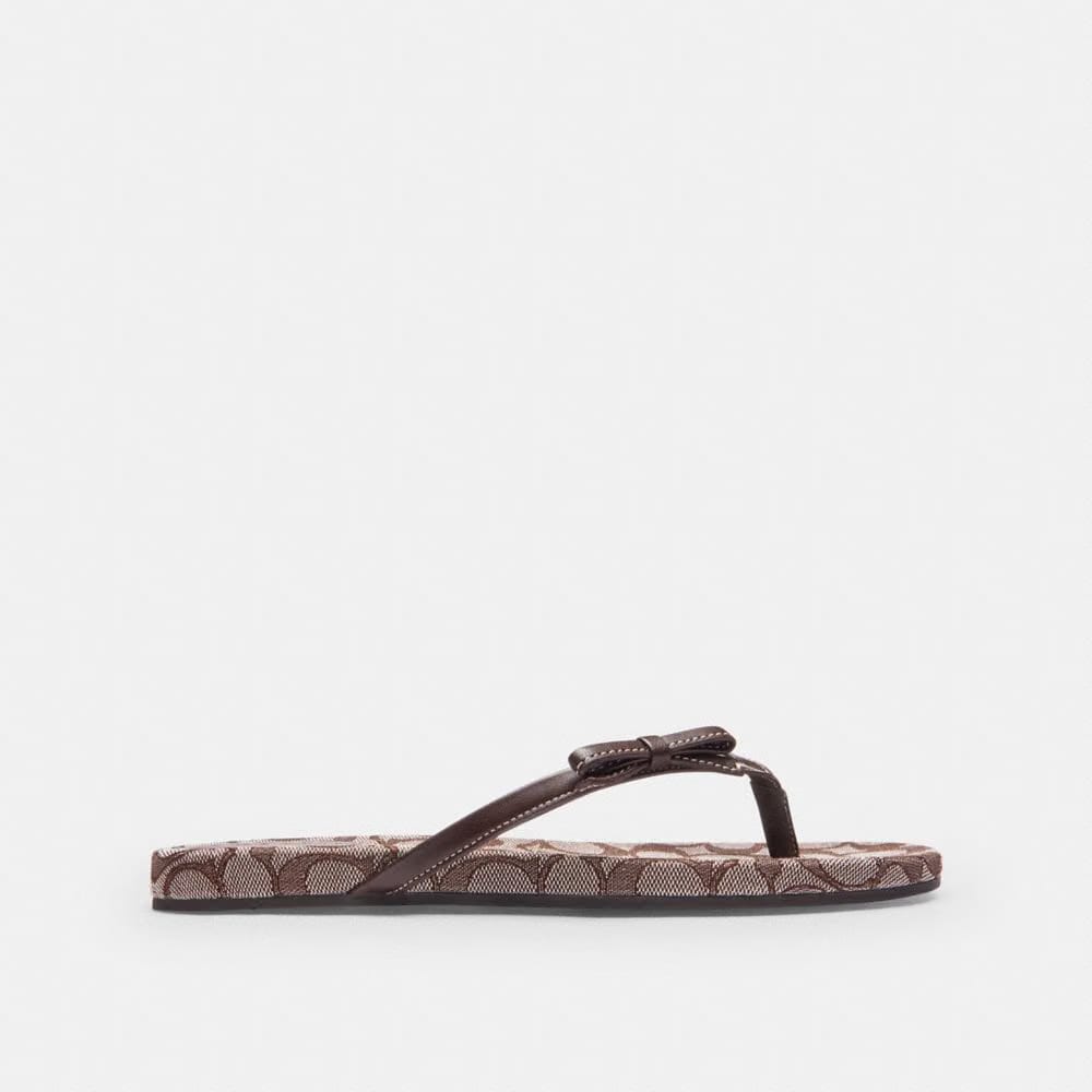 Women's Coach Bow Flip Flop In Signature Jacquard Oak Maple