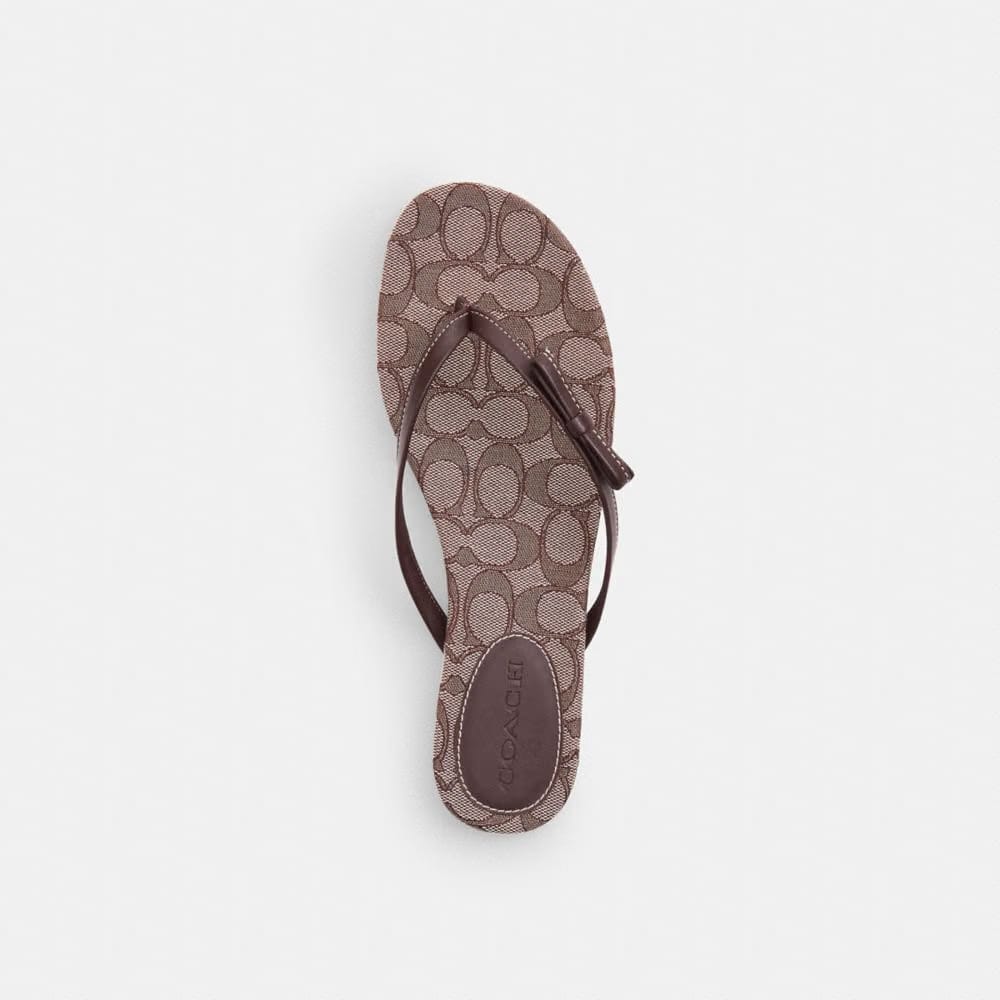 Women's Coach Bow Flip Flop In Signature Jacquard Oak Maple