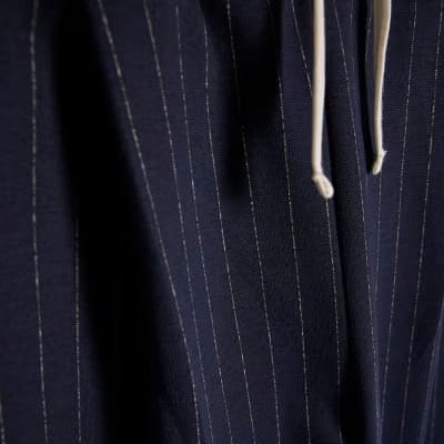Navy Pinstripe Drawstring Wide Leg Trousers
