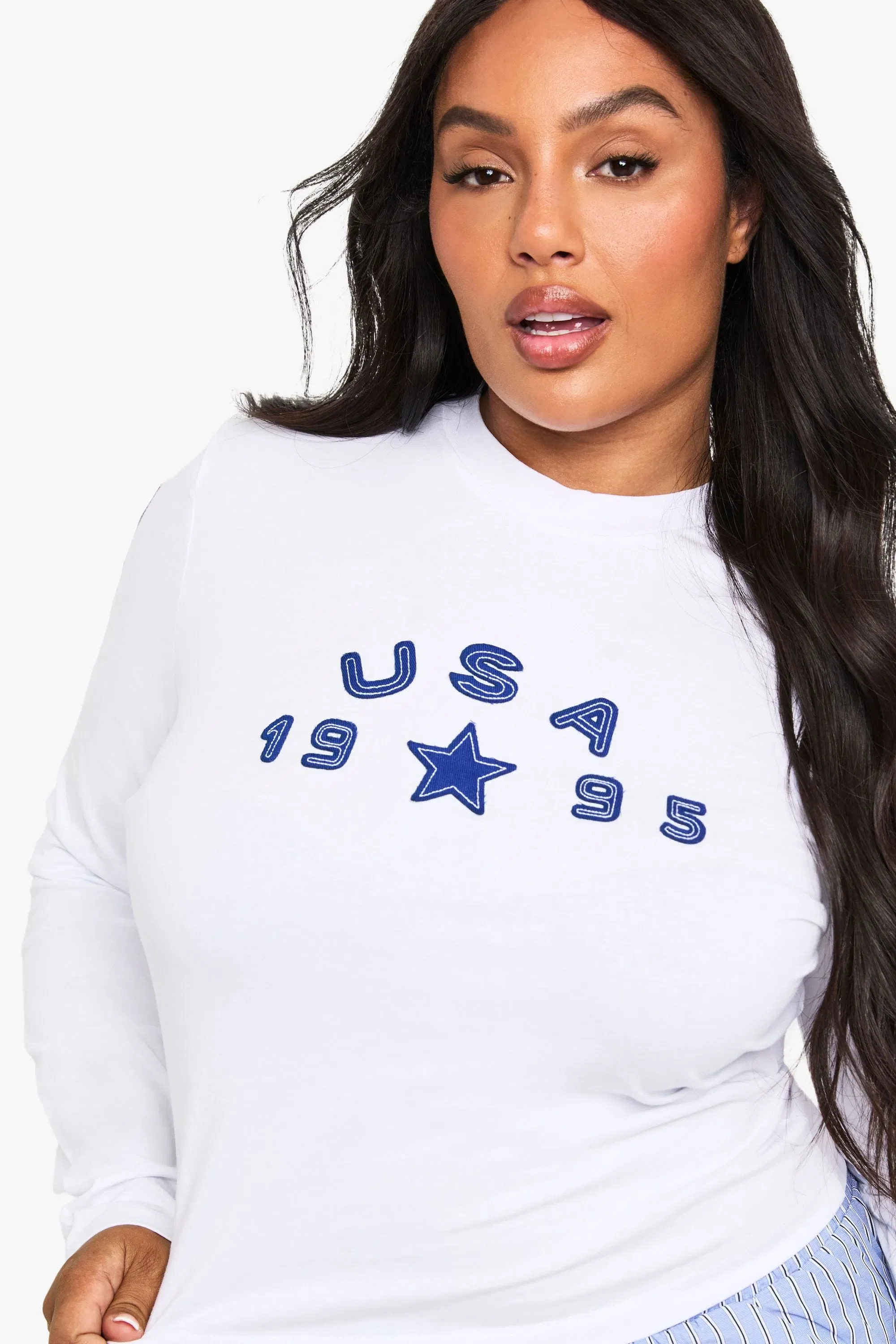 Plus Applique USA Fitted T-Shirt
