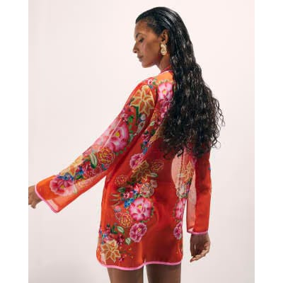 Orange Floral Tunic Beach Dress