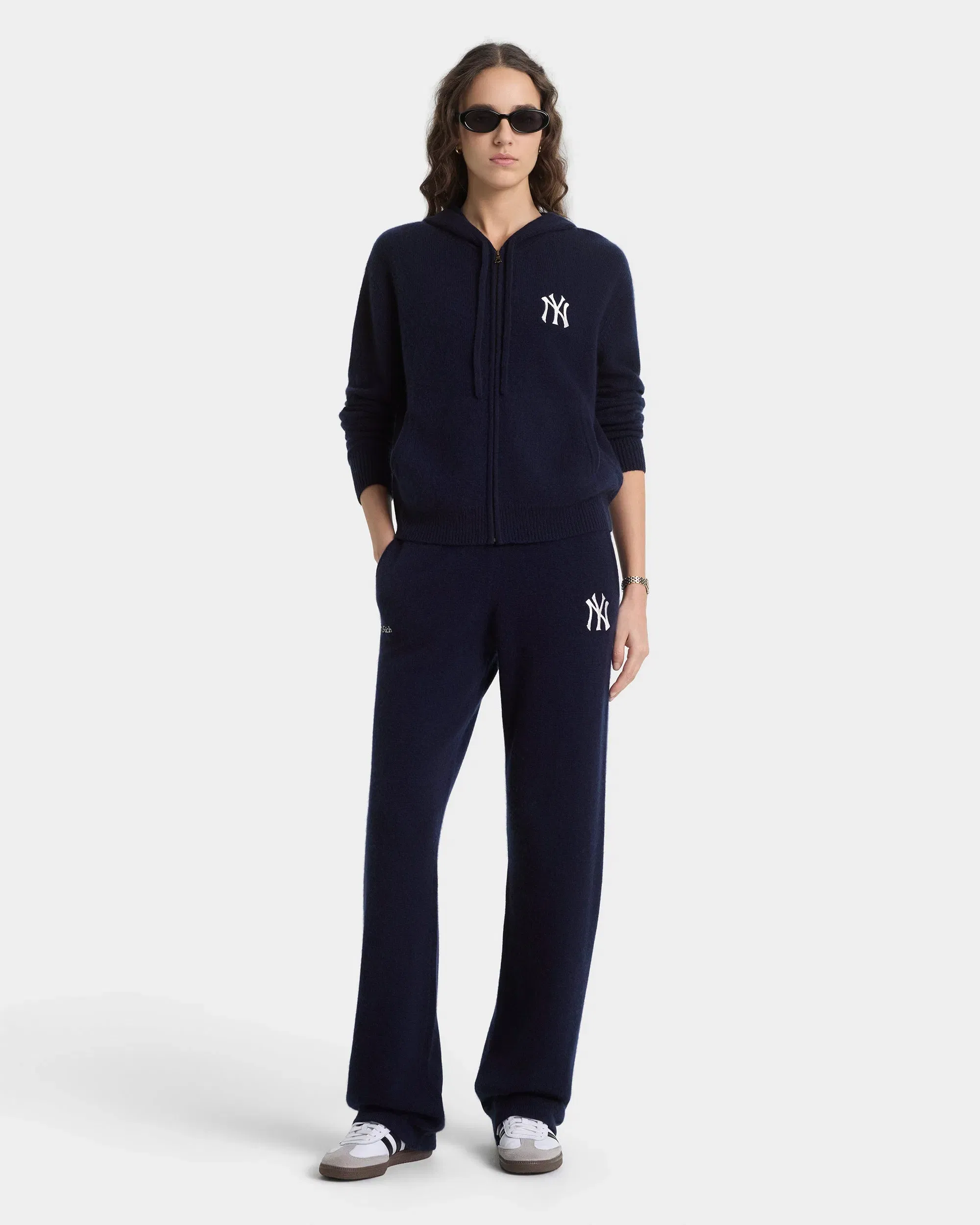Heritage Yankees Serif Cashmere Zip Hoodie - Navy/White
