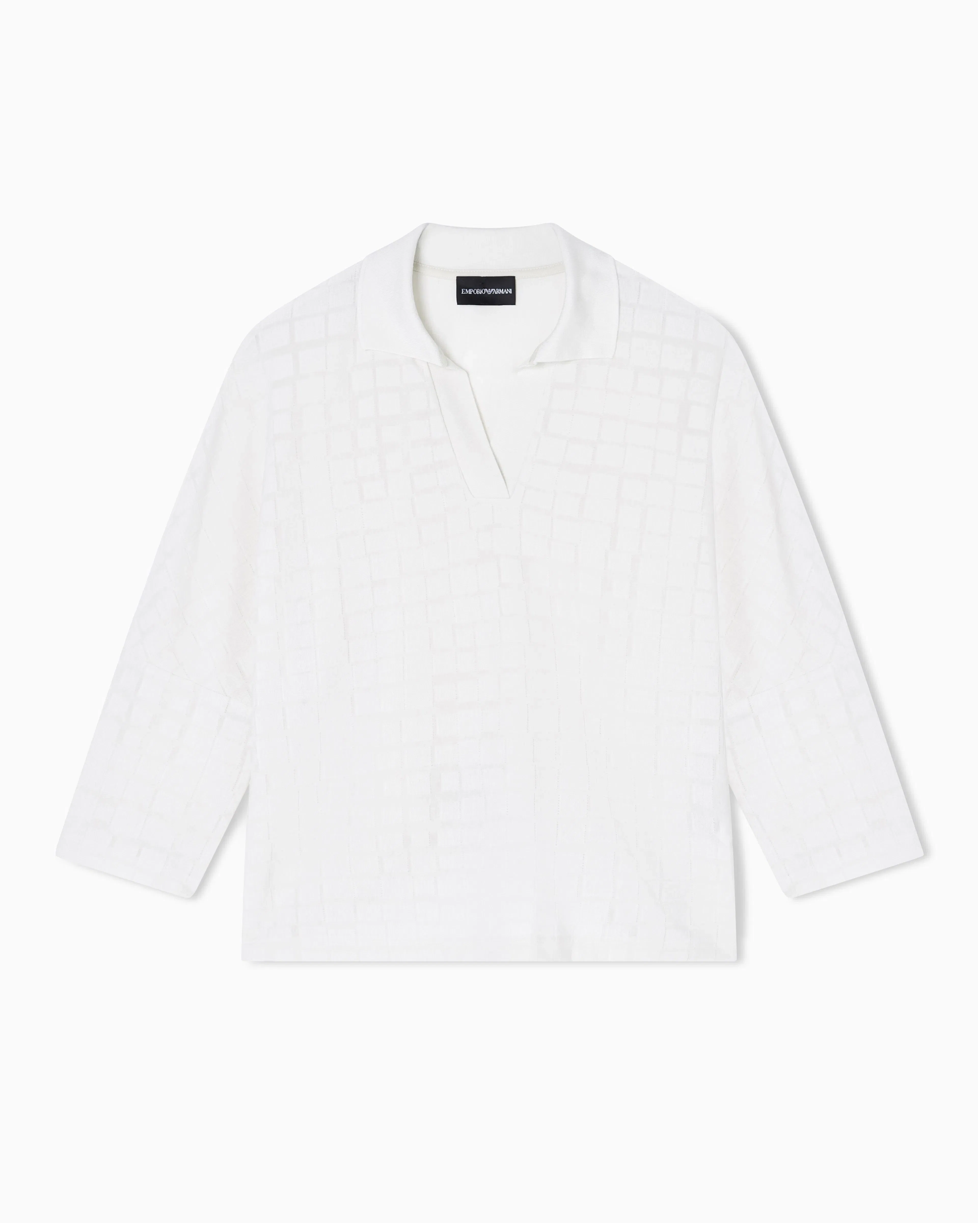 Emporio Armani Jacquard jersey jumper with polo collar and check pattern