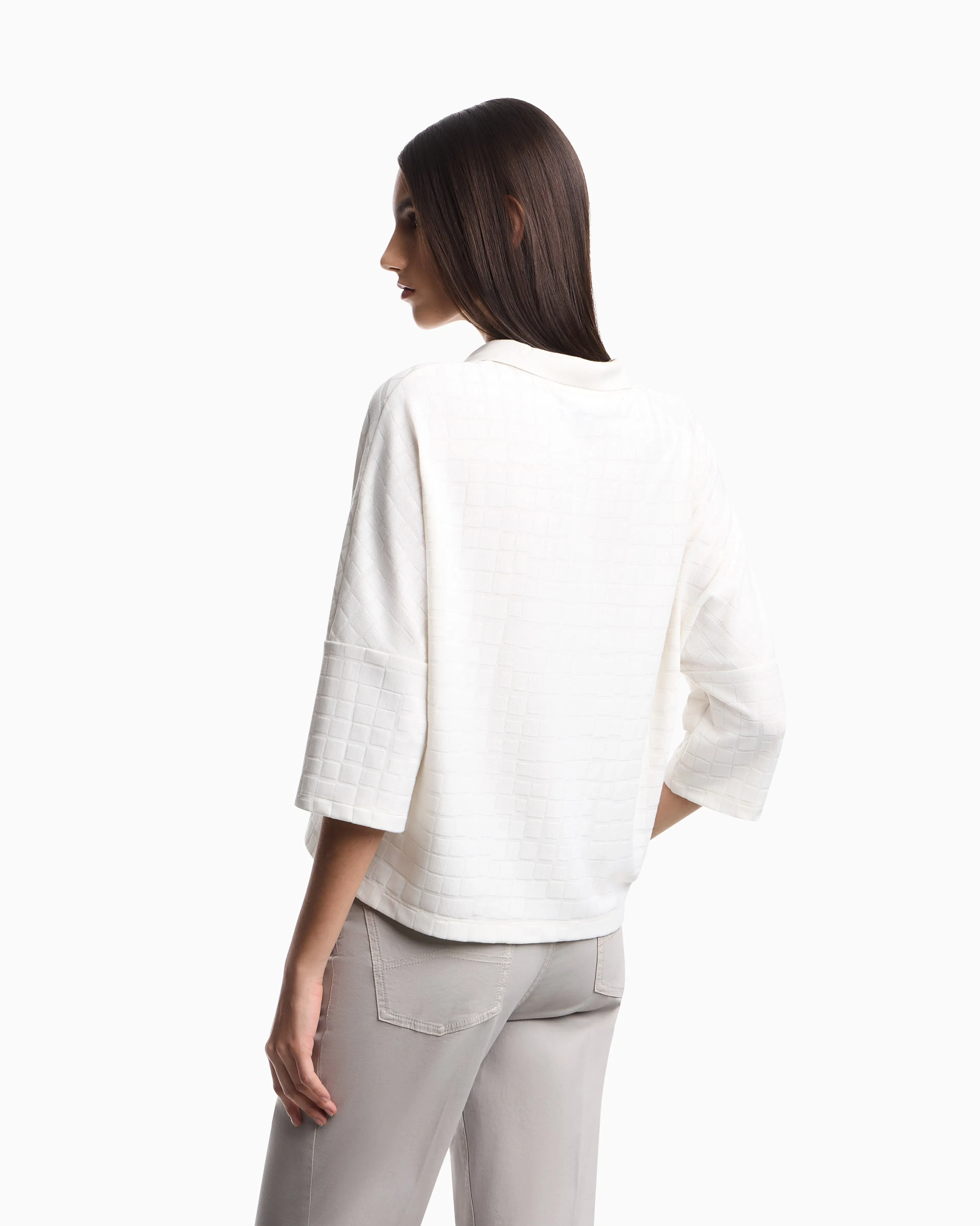 Emporio Armani Jacquard jersey jumper with polo collar and check pattern