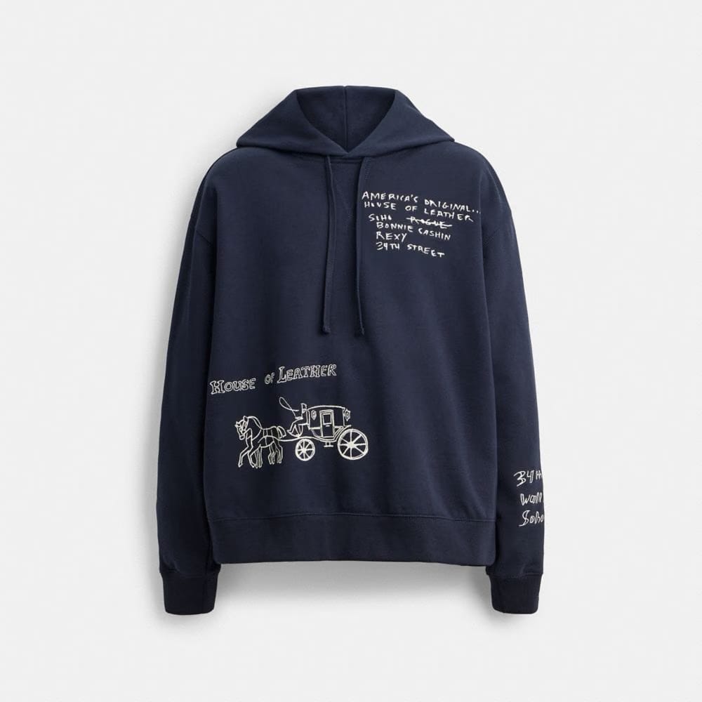 Coach Sketch Horse And Carriage Relaxed Hoodie Navy Multi