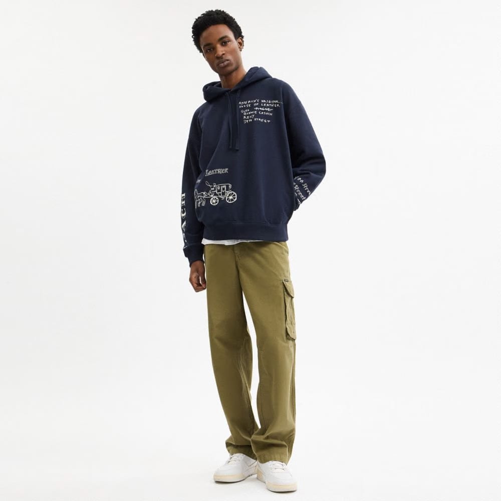 Coach Sketch Horse And Carriage Relaxed Hoodie Navy Multi