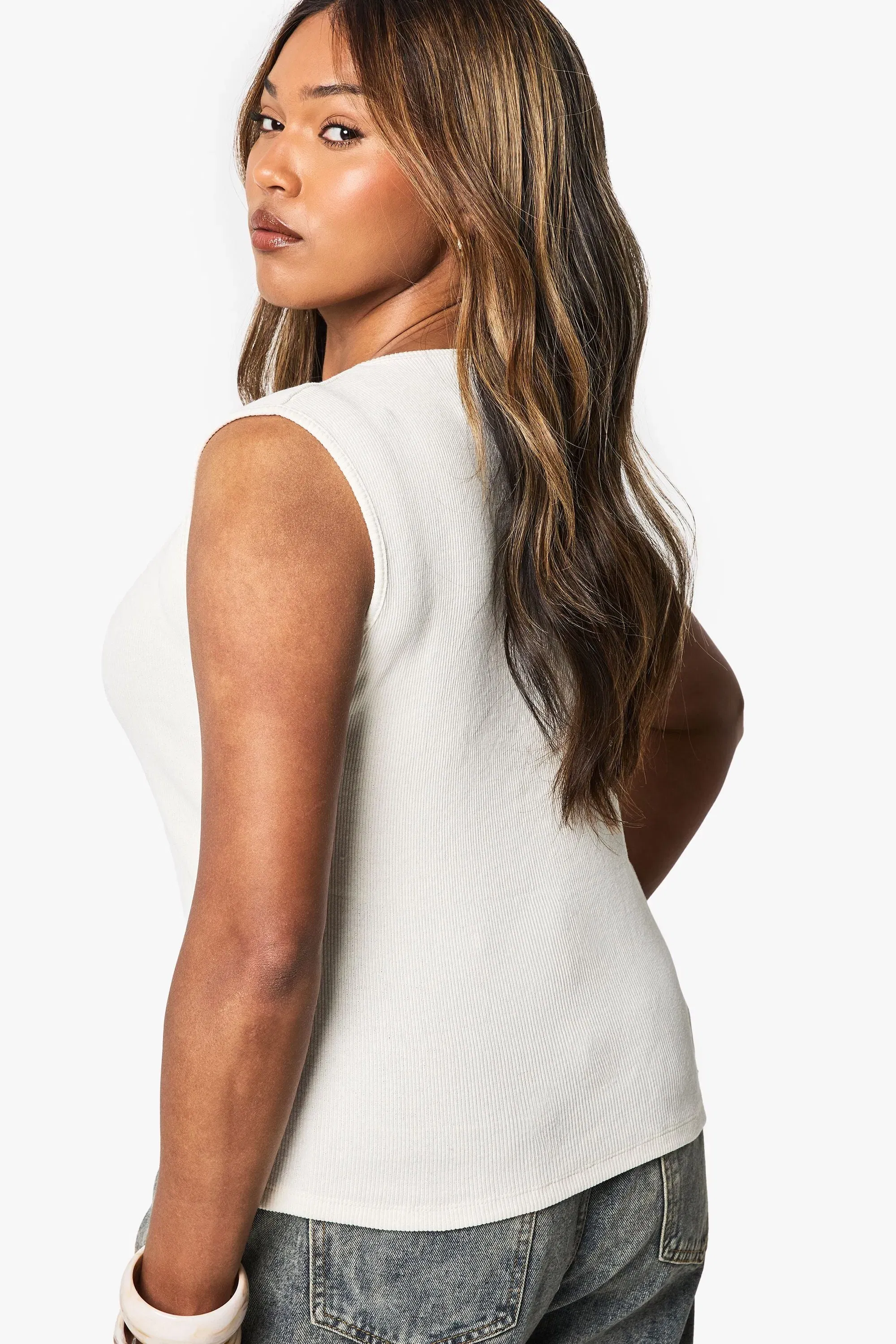 Plus Asymmetric Button Down Sleeveless Top