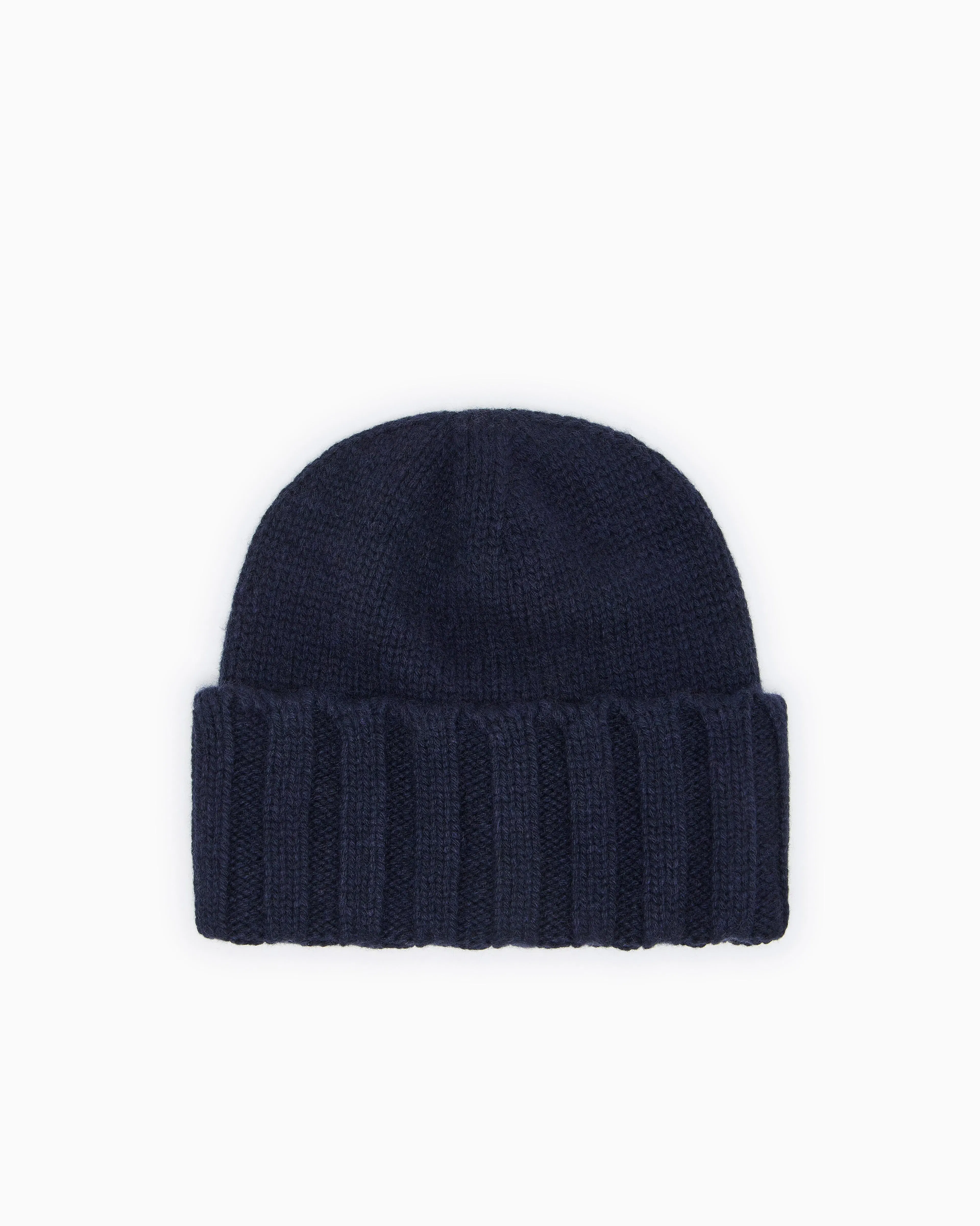Emporio Armani Cashmere beanie with ribbed texture and cuff Essential