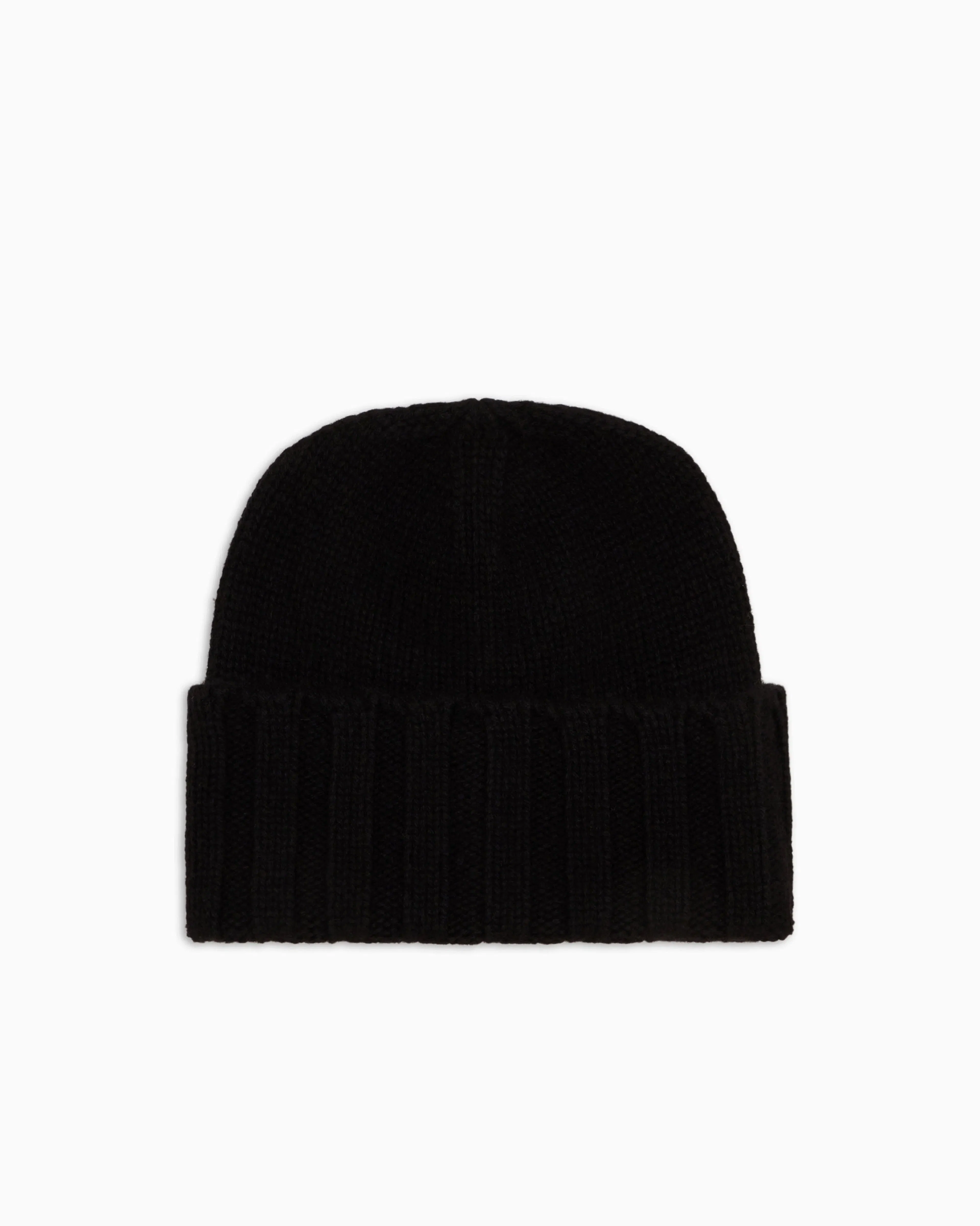 Emporio Armani Cashmere beanie with ribbed texture and cuff Essential