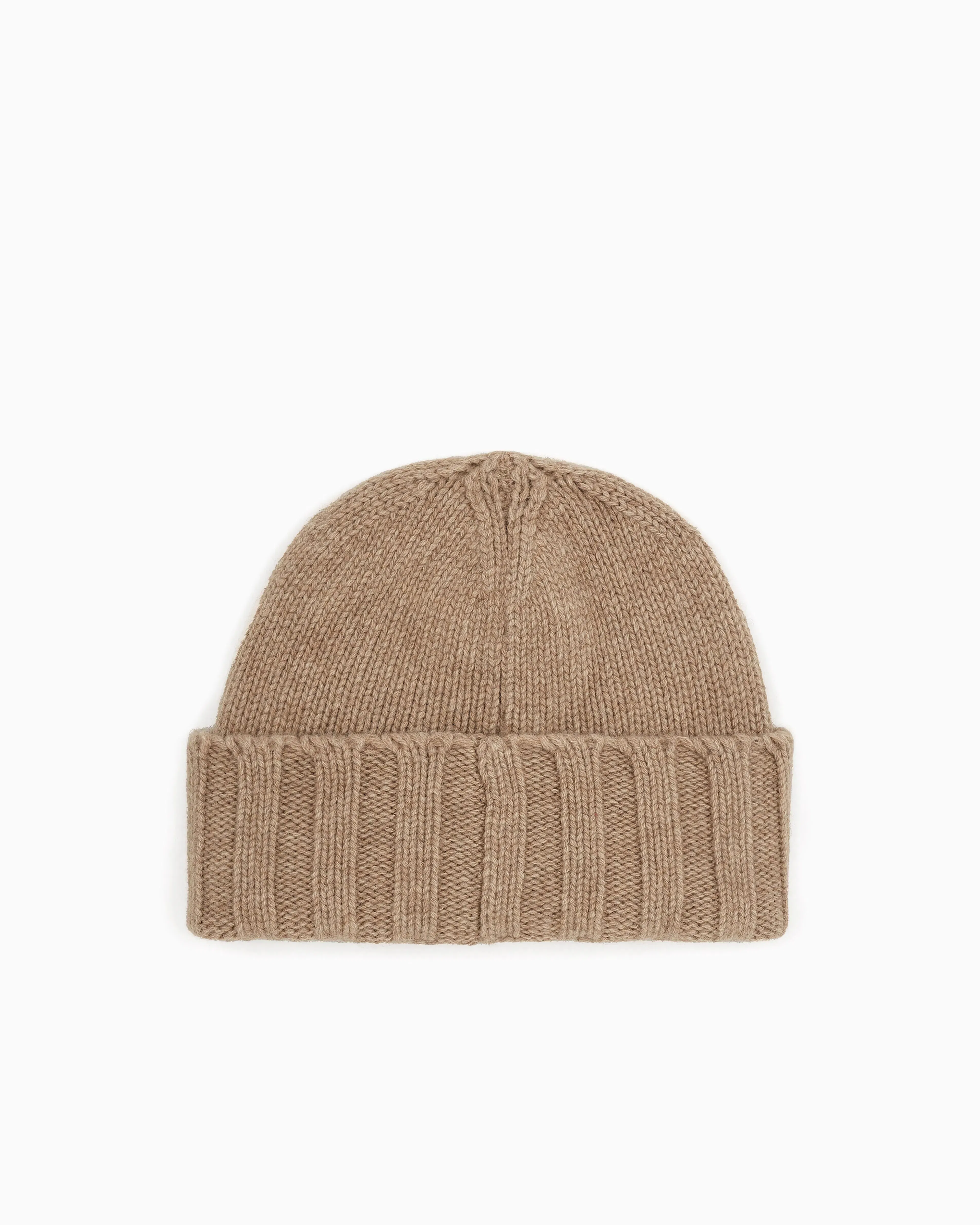 Emporio Armani Cashmere beanie with ribbed texture and cuff Essential