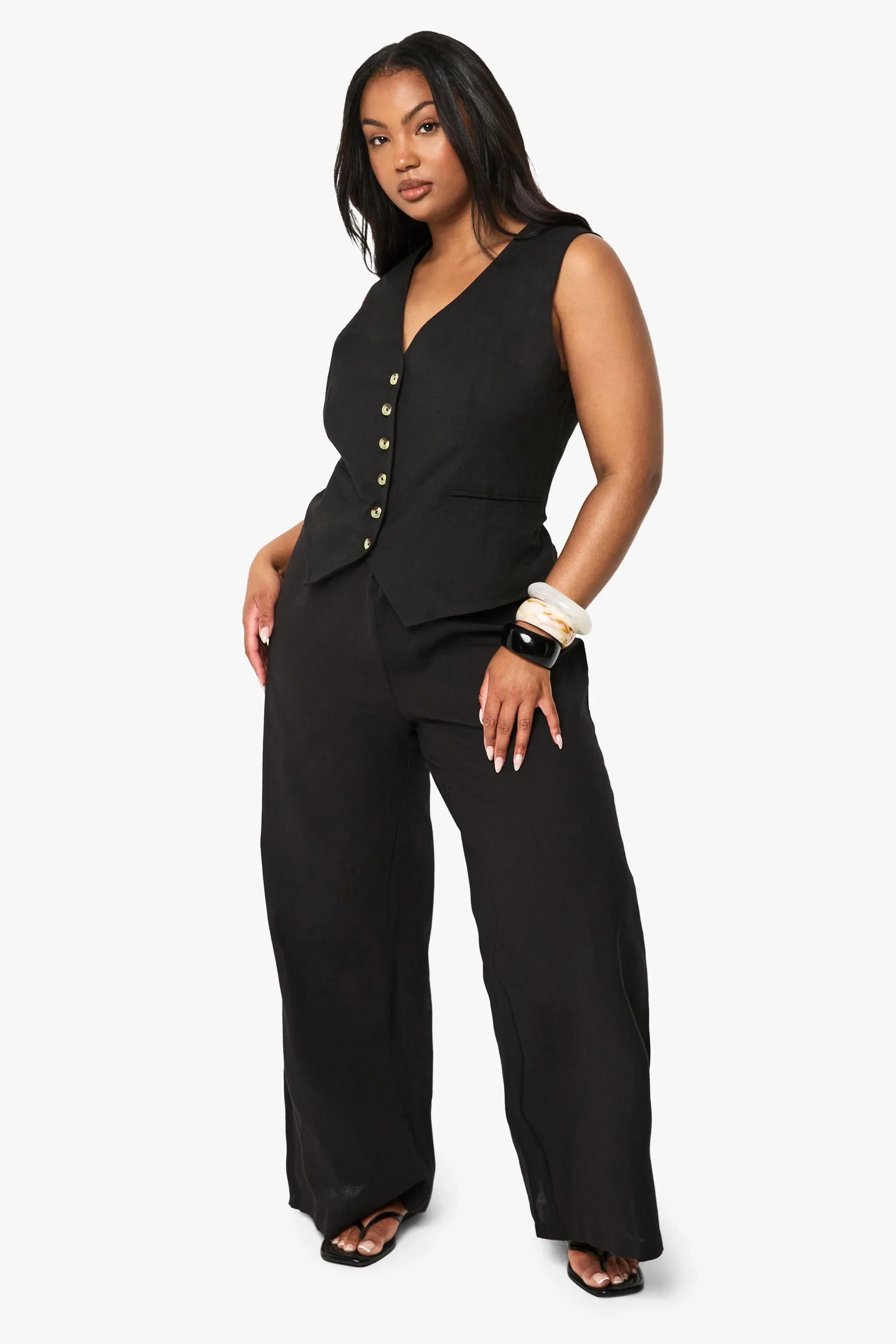 Plus Drawstring Elasticated Waist Wide Leg Trousers