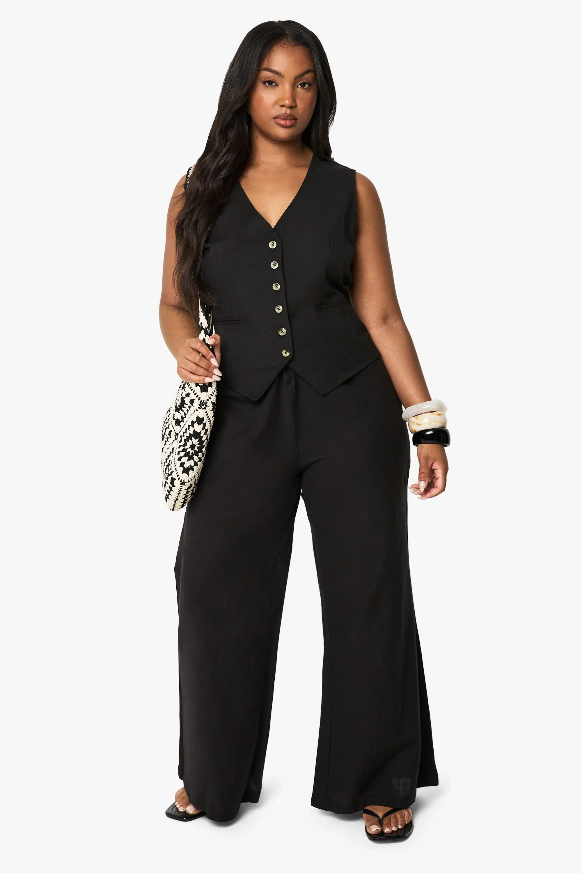 Plus Drawstring Elasticated Waist Wide Leg Trousers
