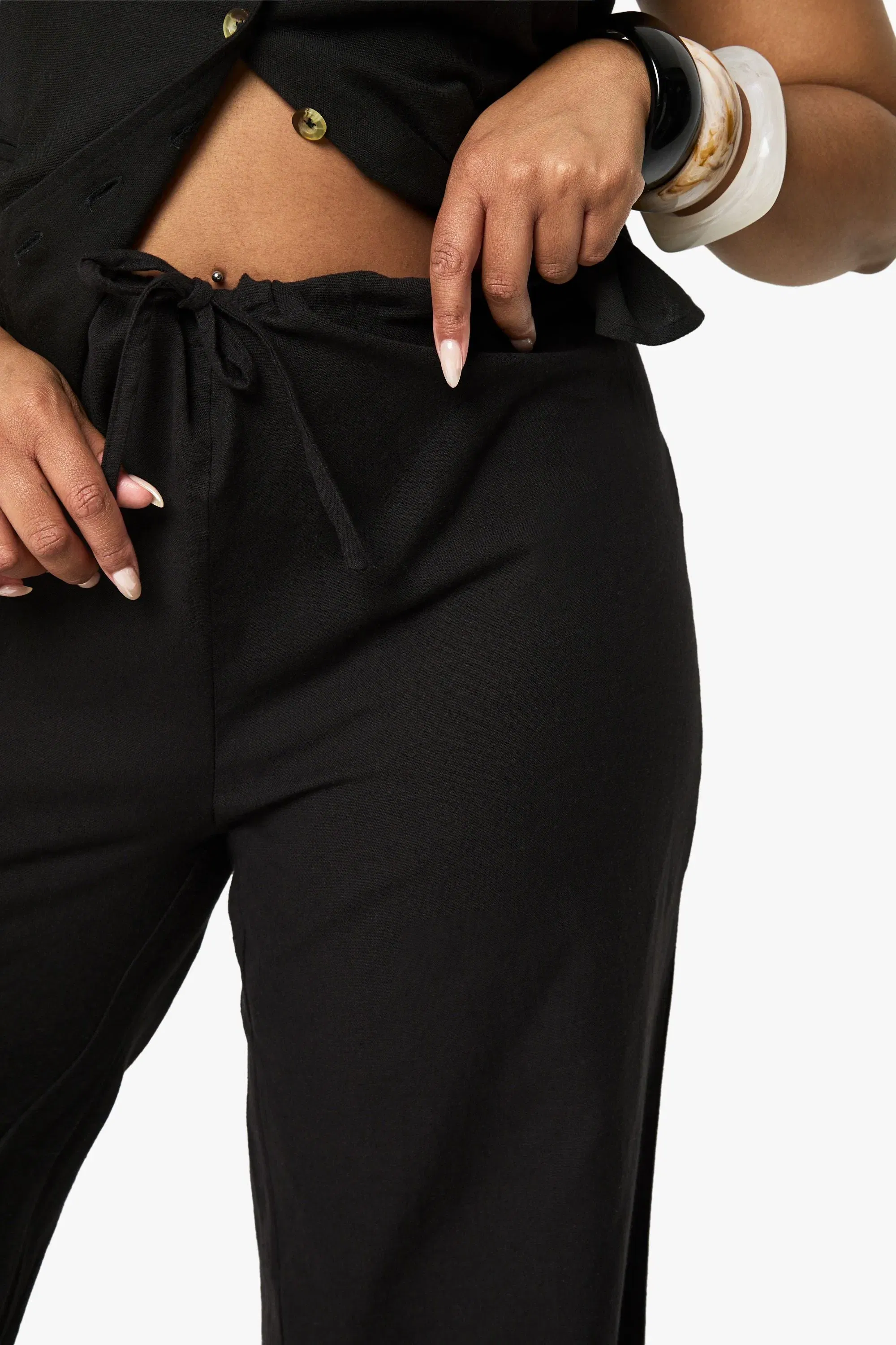 Plus Drawstring Elasticated Waist Wide Leg Trousers