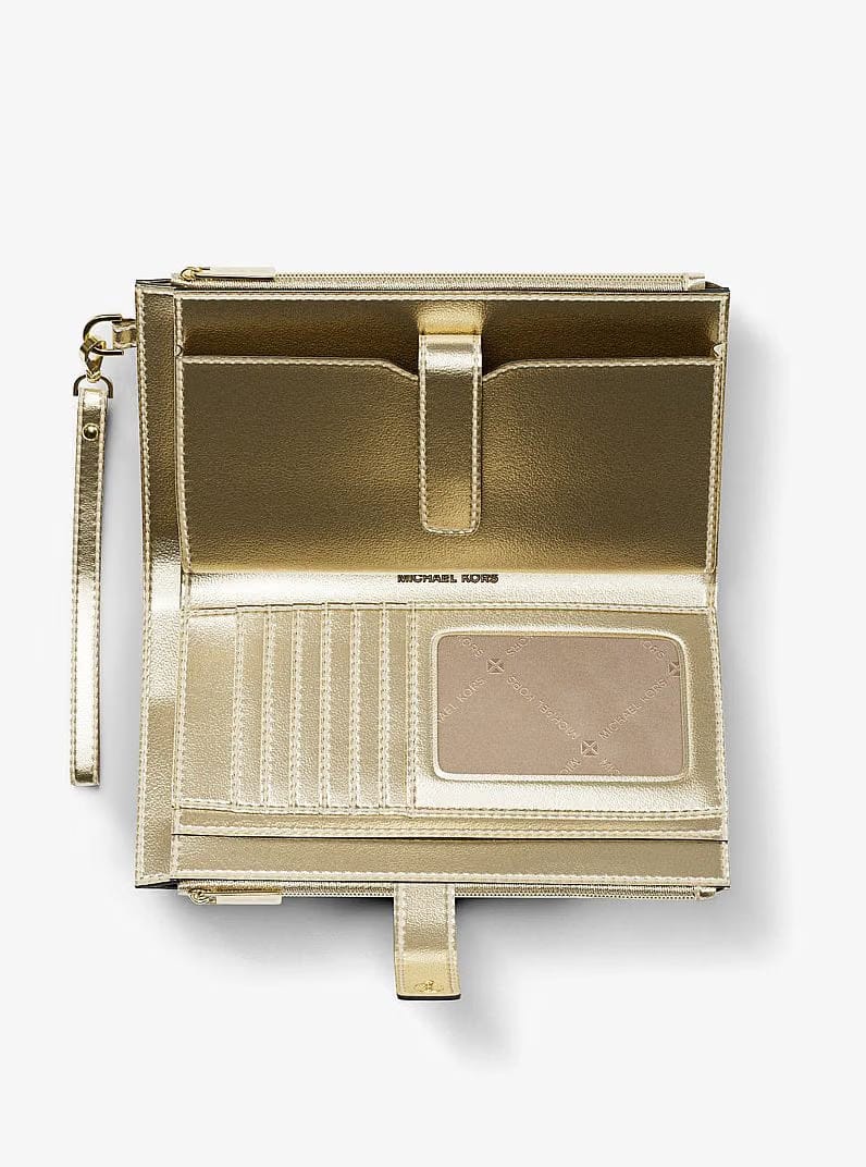 Michael Kors Jet Set Travel Large Signature Logo Wristlet Pale Gold