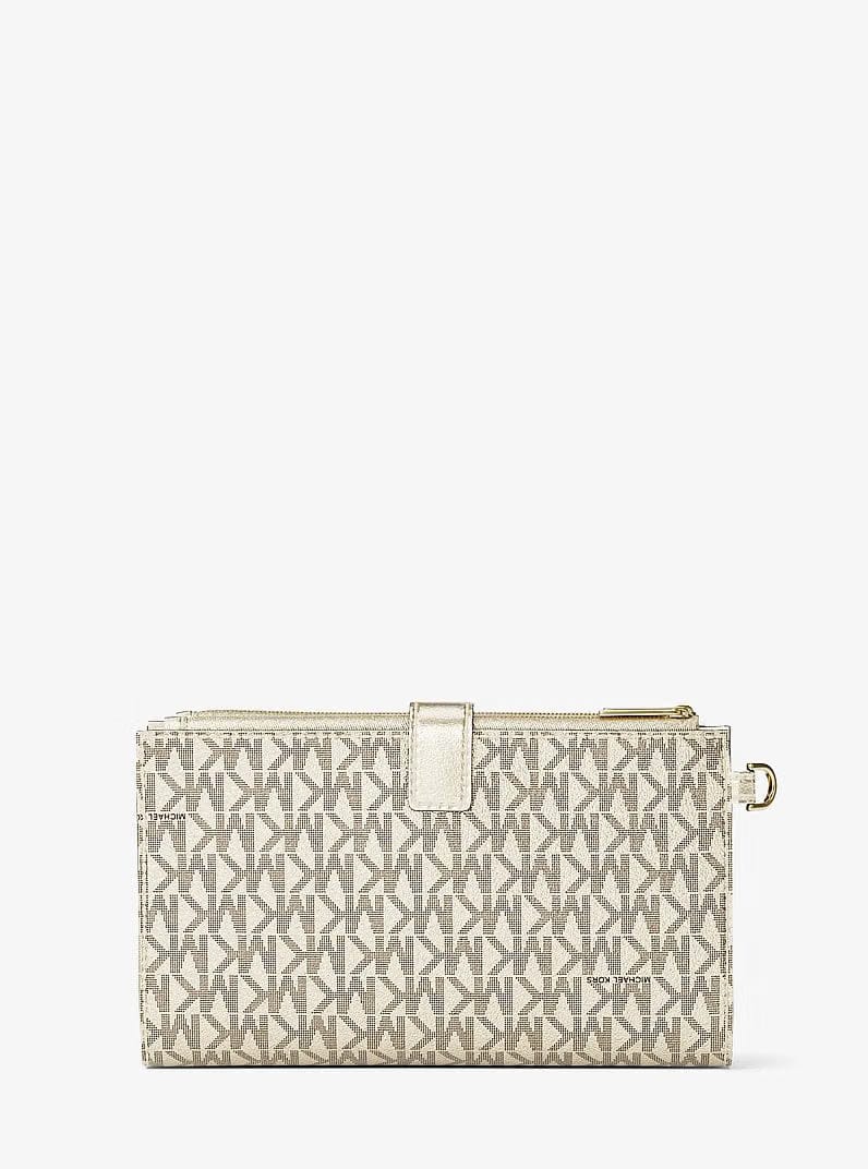 Michael Kors Jet Set Travel Large Signature Logo Wristlet Pale Gold