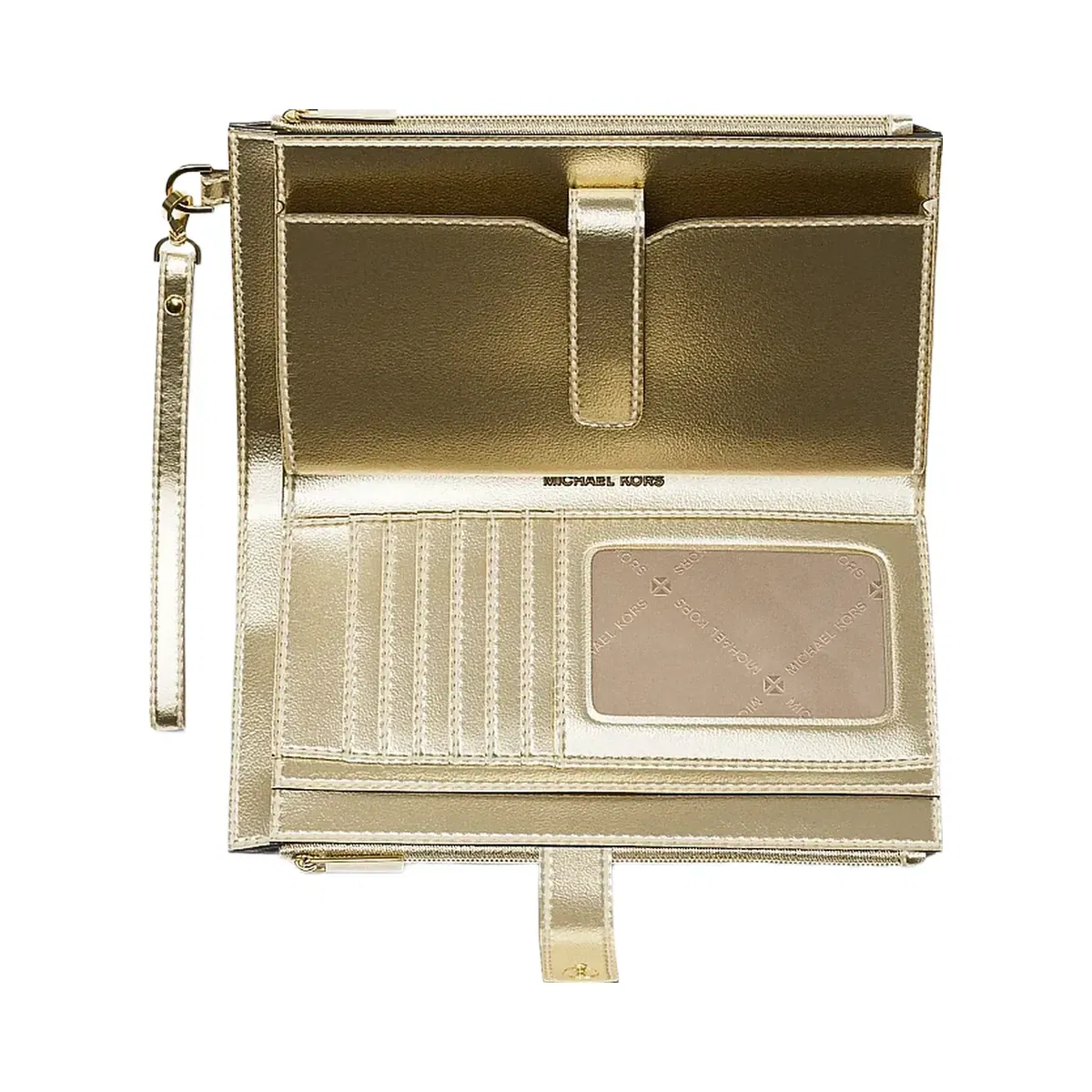 Michael Kors Jet Set Travel Large Signature Logo Wristlet Pale Gold