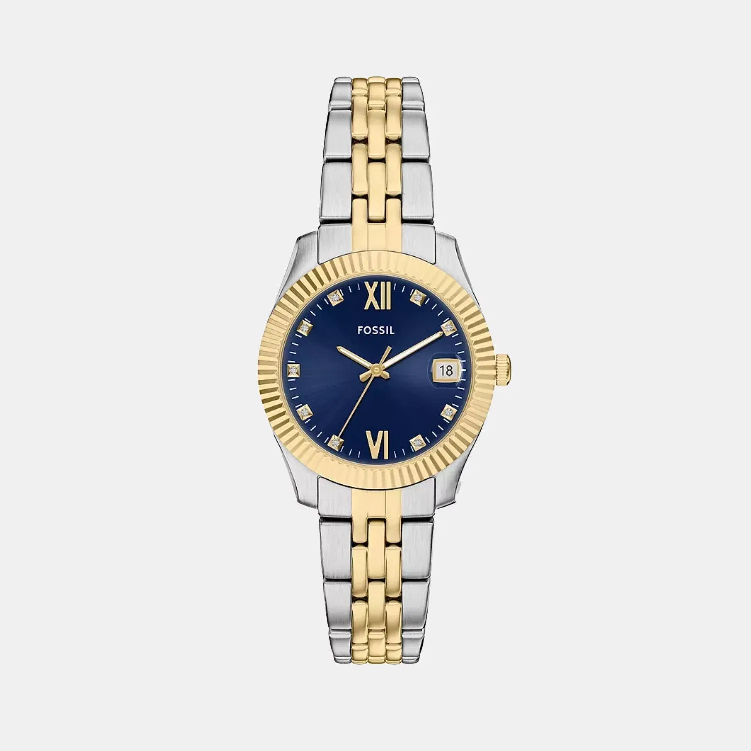 Fossil Scarlette Women Quartz Blue Dial Analog Stainless Steel Watch Es5443