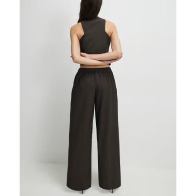 Brown Pinstripe Wide Leg Trousers