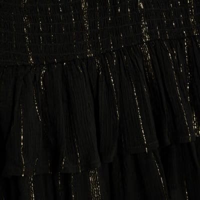 Black Sleeveless Shirred Mini Beach Dress