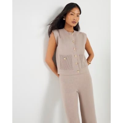 Petite Beige Knitted Waistcoat