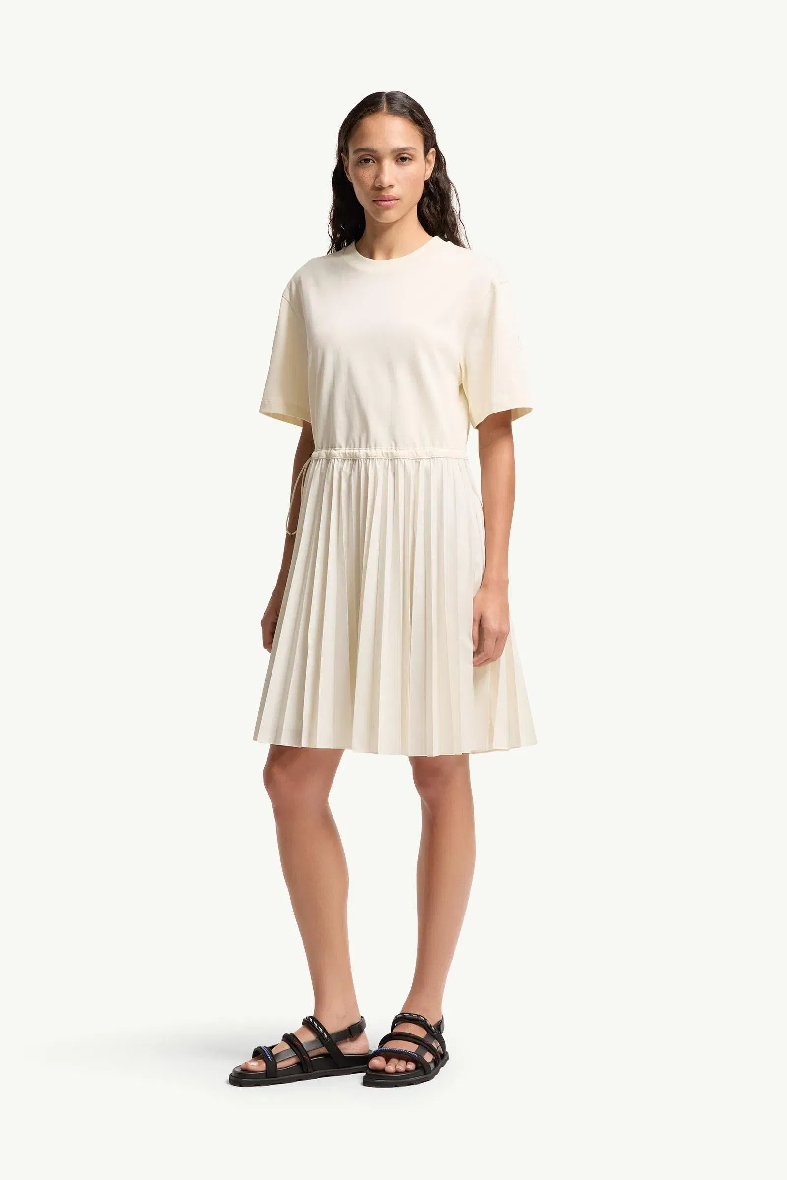 Moncler Pleated Cotton Midi Dress White White
