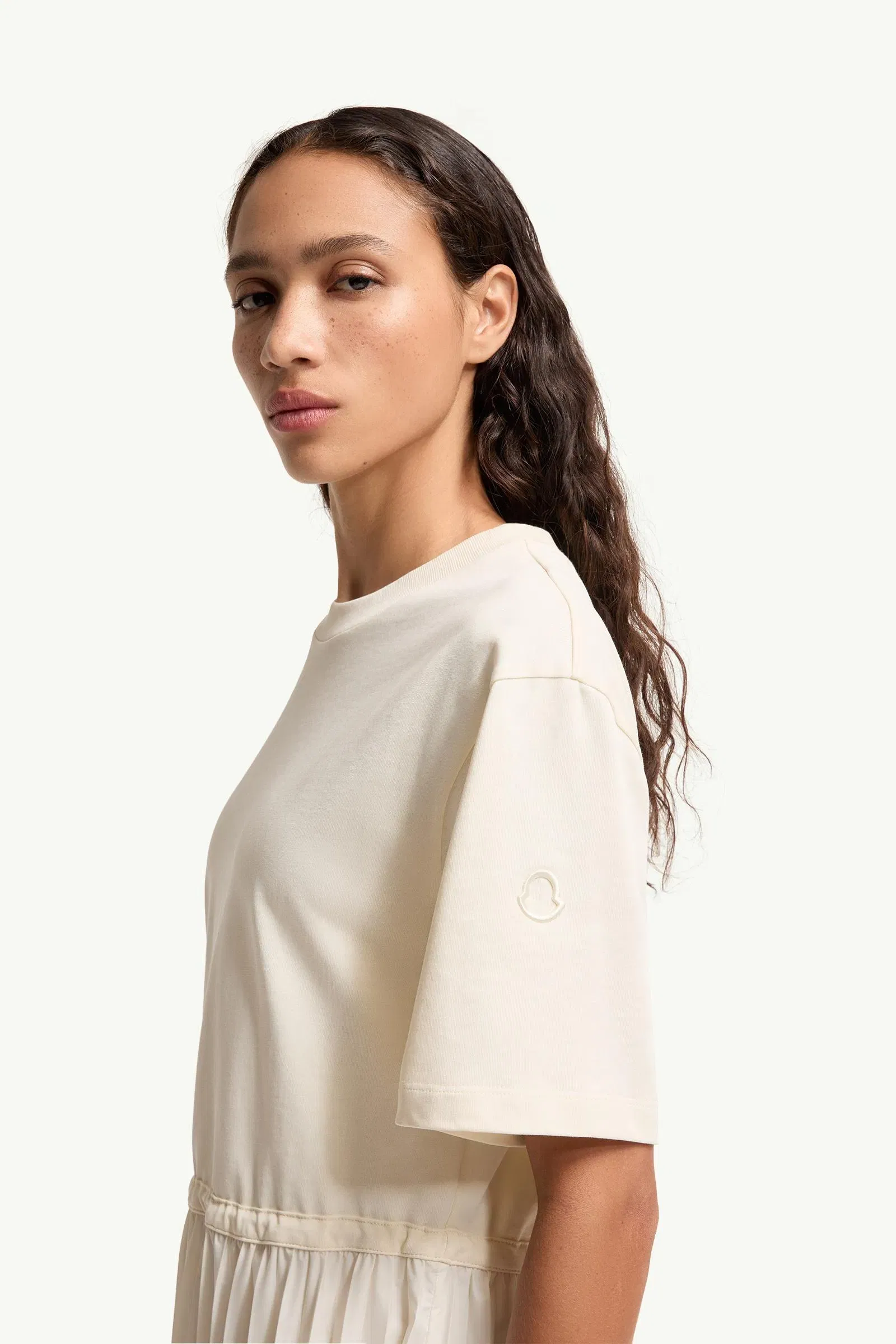 Moncler Pleated Cotton Midi Dress White White