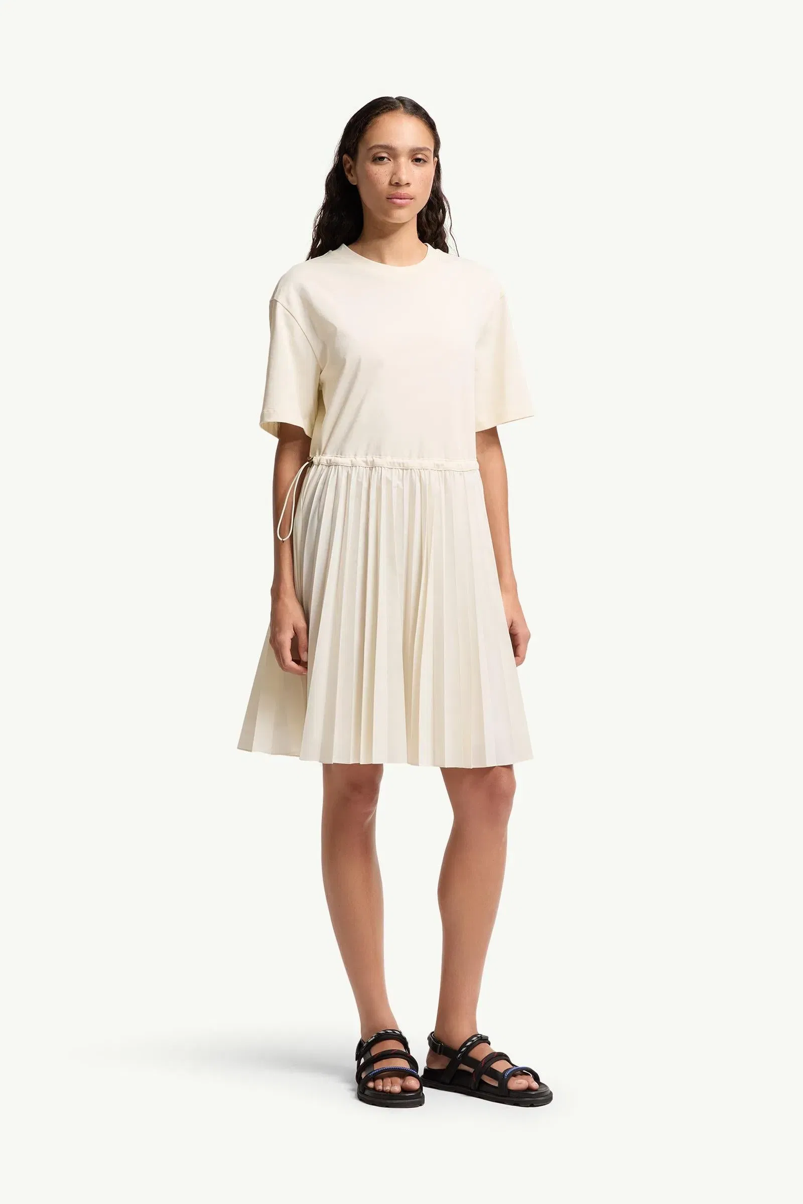 Moncler Pleated Cotton Midi Dress White White
