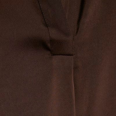 Brown Satin Short Sleeve Polo Top