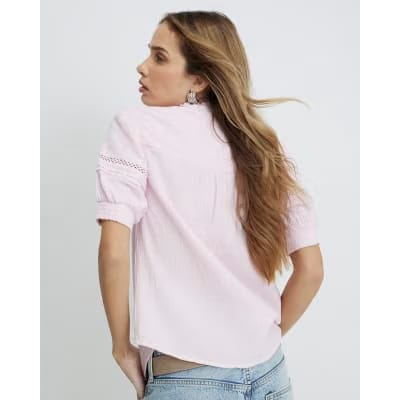 Pink Frill Collar Short Sleeve Blouse