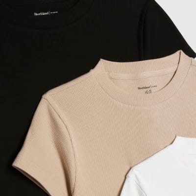 Black Multicoloured Ribbed T-Shirt Multipack
