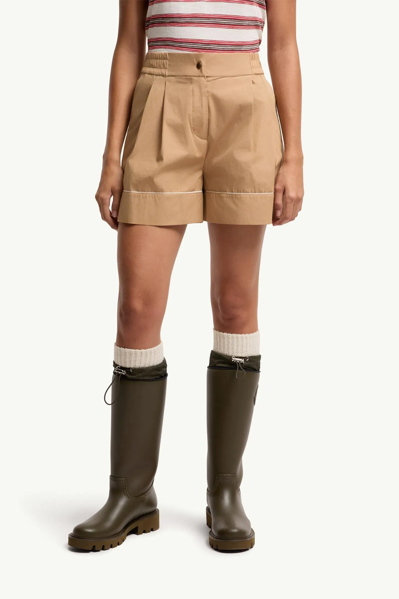 Moncler Tailored Cotton Blend Shorts Beige Beige