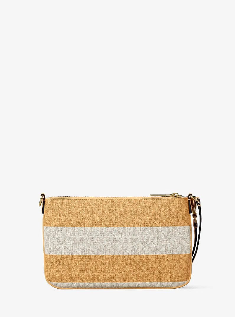 Michael Kors Jet Set Travel Small Striped Signature Logo Convertible Wristlet Honeywheat