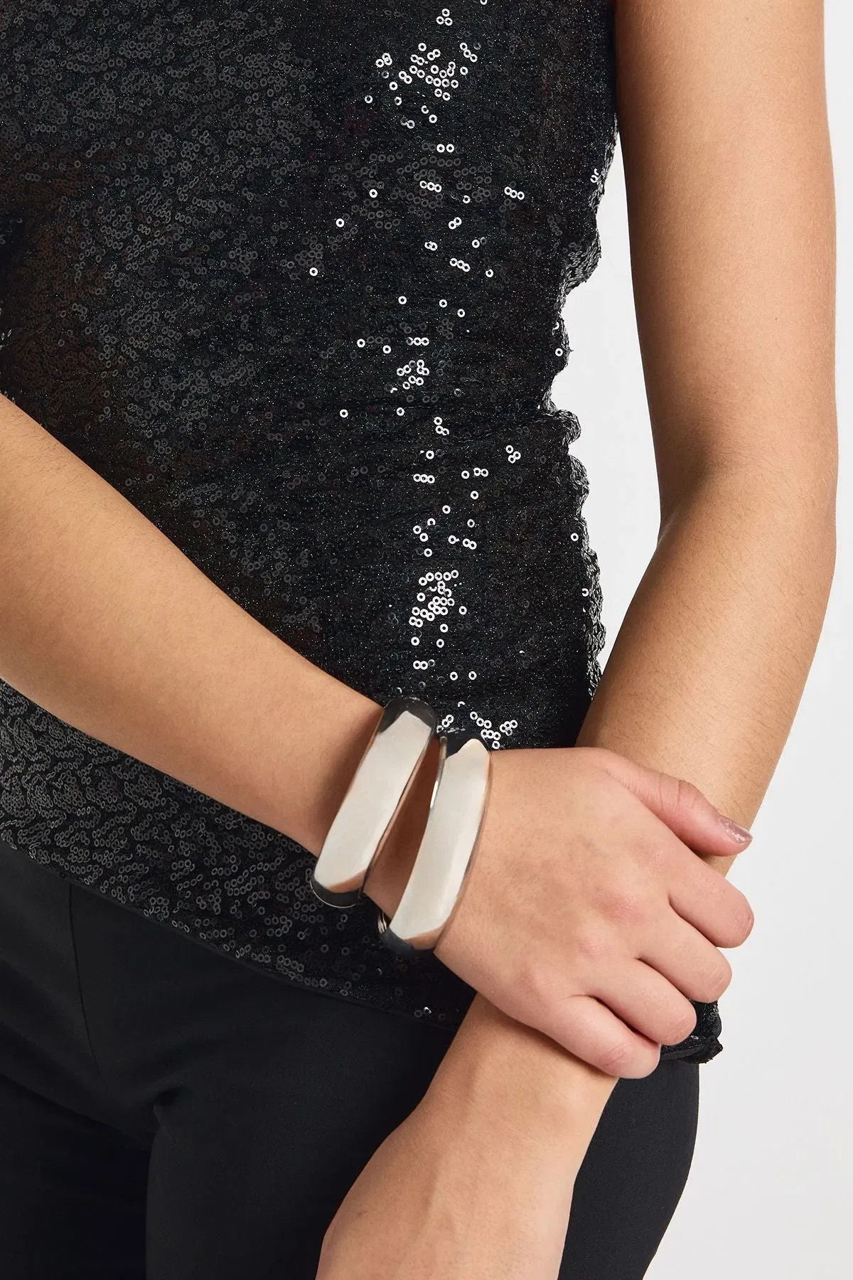 Sequin Bandeau Asym Hem Top