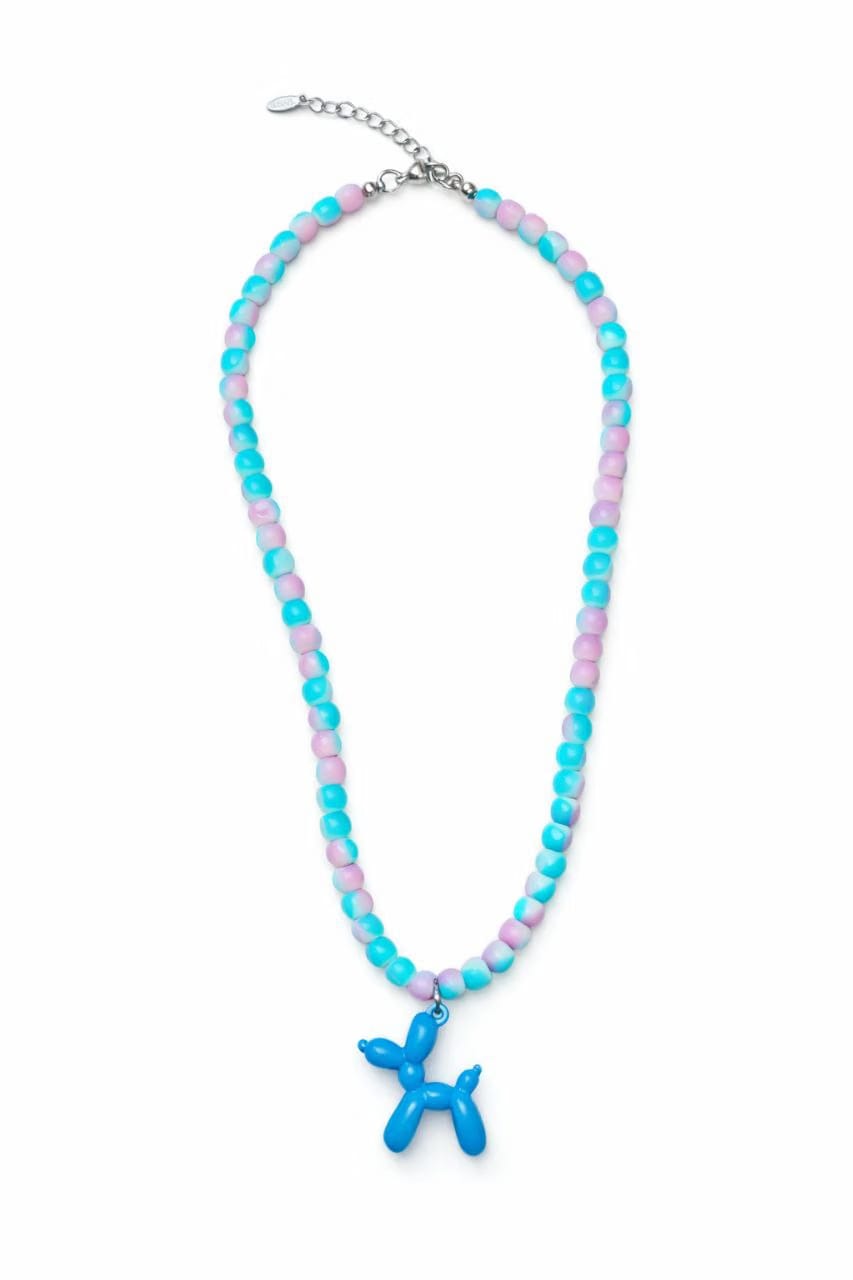 Balloon Dog Colorful Beads Blue Necklace