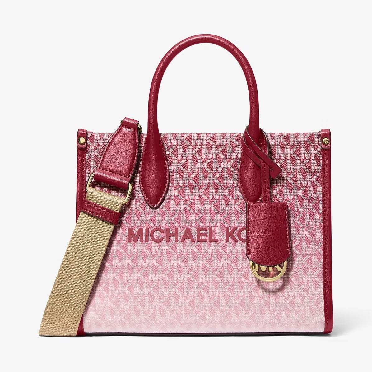 Michael Kors Mirella Small Ombre Signature Logo Convertible Crossbody Bag Cherry