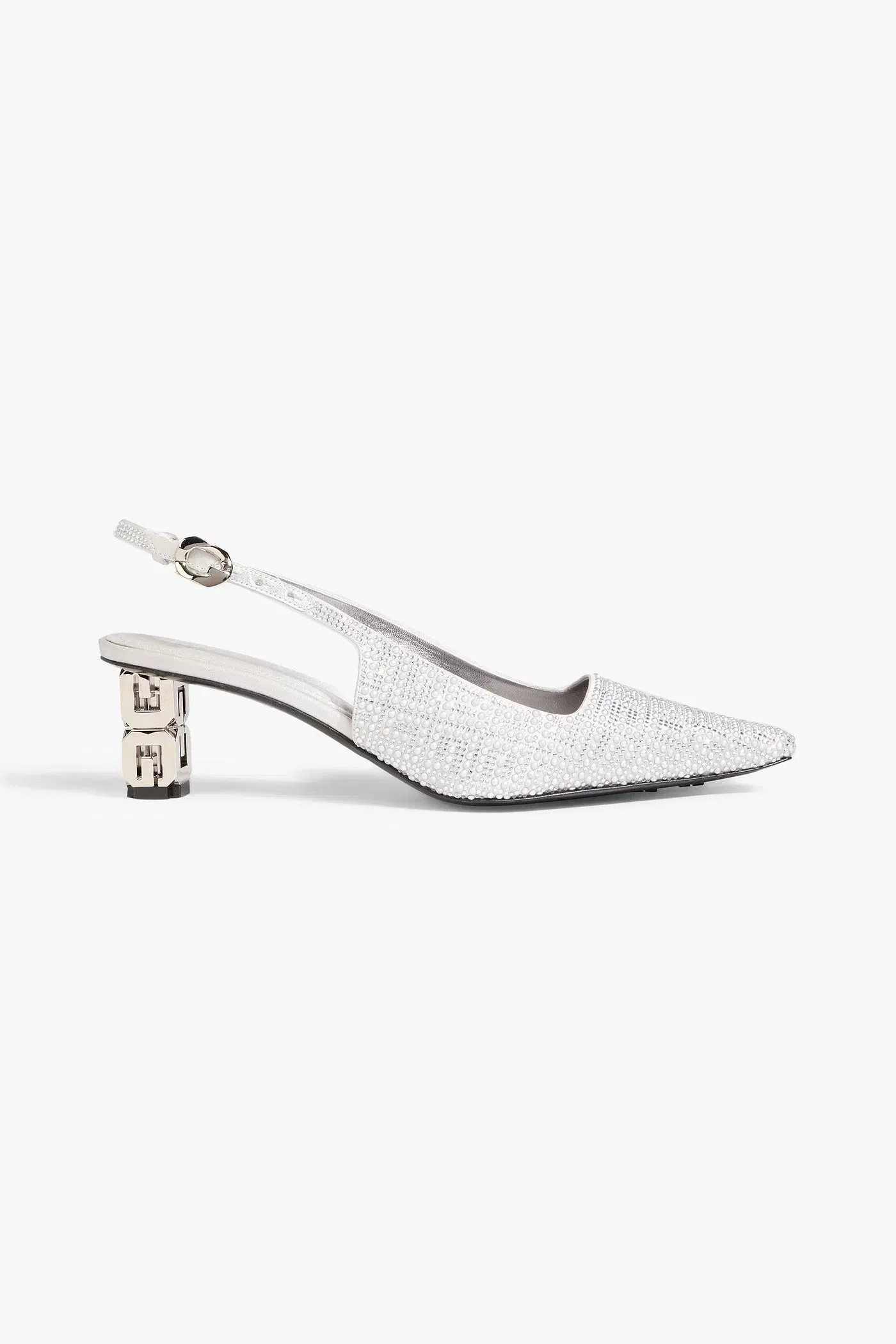 Givenchy G Cube Embellished Satin Slingback Pumps Silver Women's