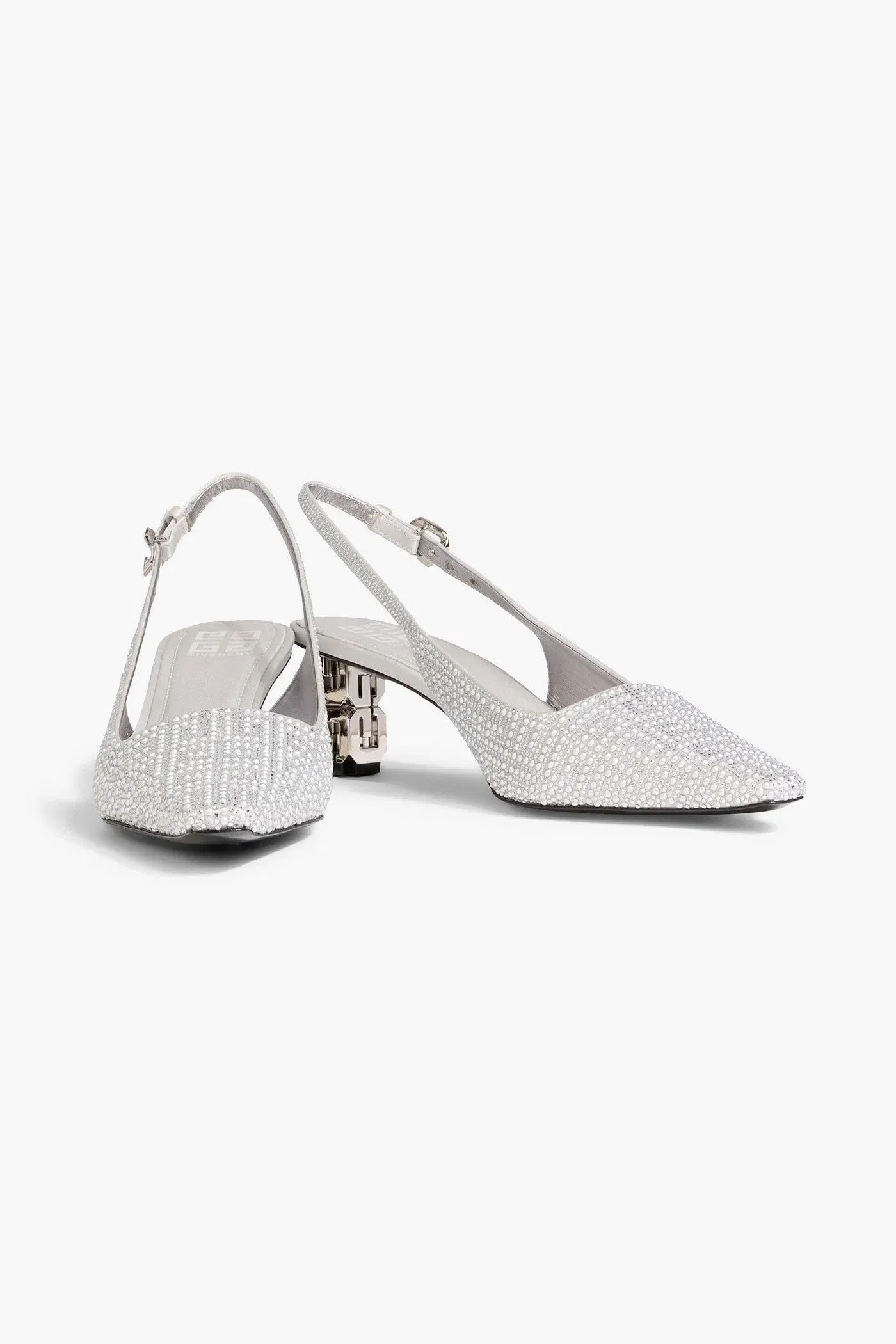 Givenchy G Cube Embellished Satin Slingback Pumps Silver Women's