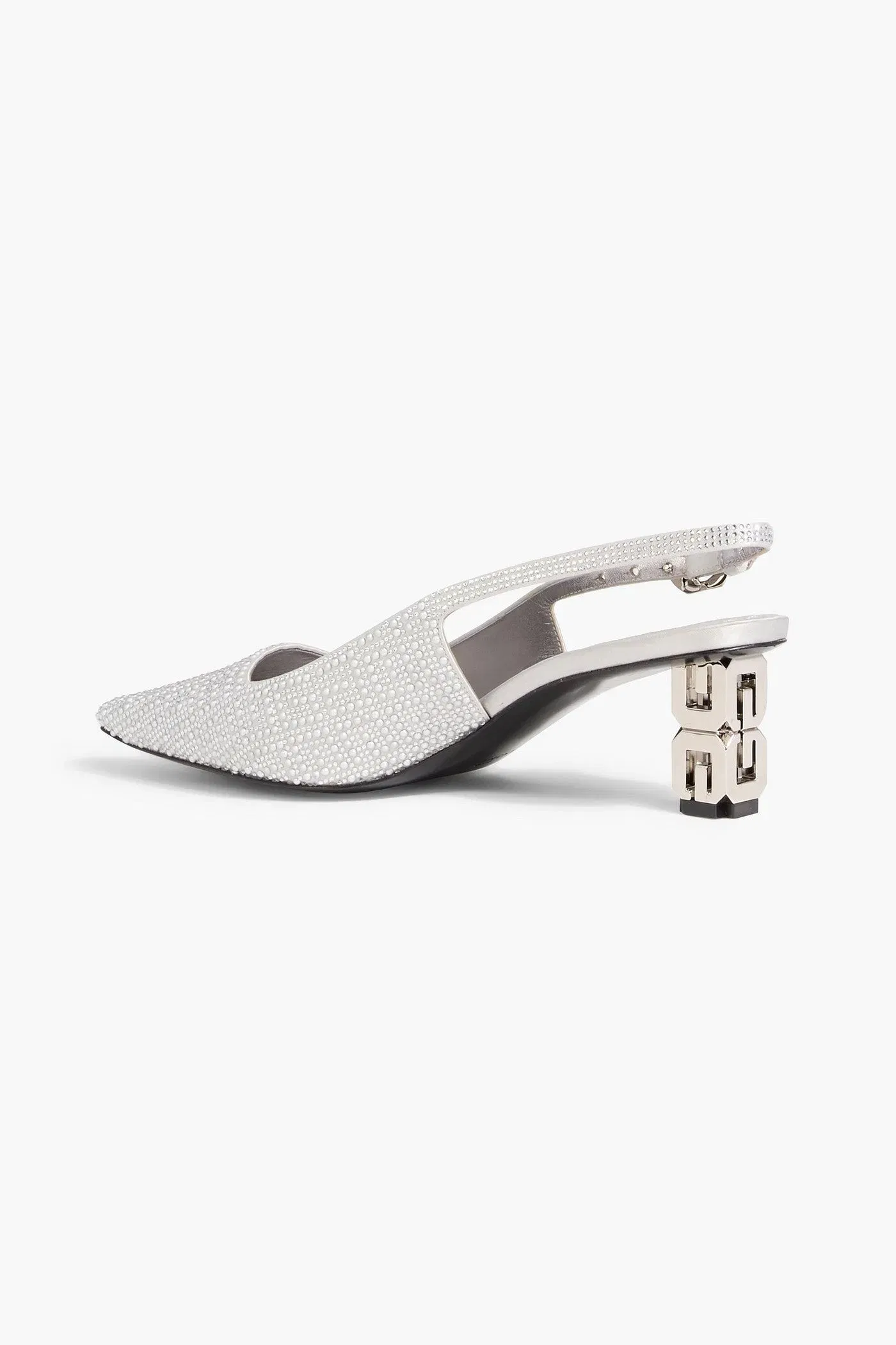 Givenchy G Cube Embellished Satin Slingback Pumps Silver Women's