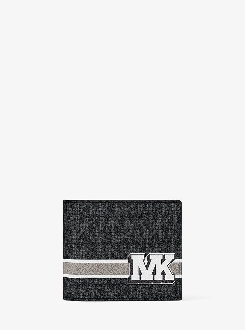 Michael Kors Cooper Striped Signature Logo Billfold Wallet With Passcase Black Combo