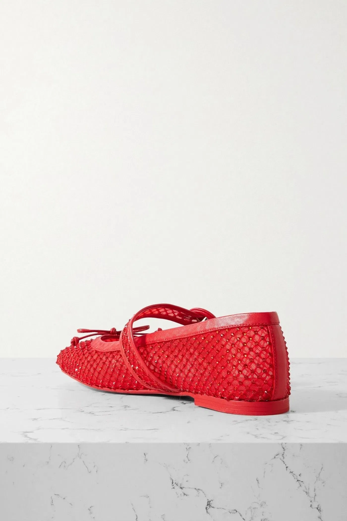 Christian Louboutin Mamastrapitina Crystal-Embellished Leather-Trimmed Mesh Mary Jane Flats Red Women's