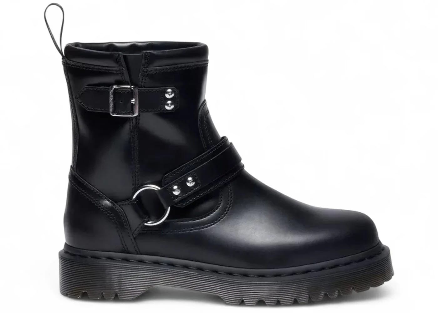 Dr. Martens Anistone Harness Orleans Leather Biker Boot Black